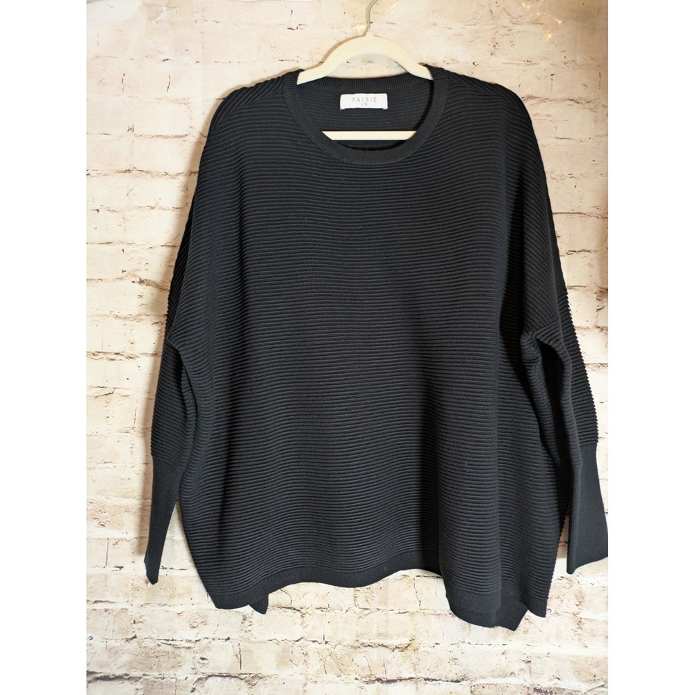 Paisie Ribbed Knit Sweater XL Black Heavyweight Pullover Boxy Minimalist Stretch